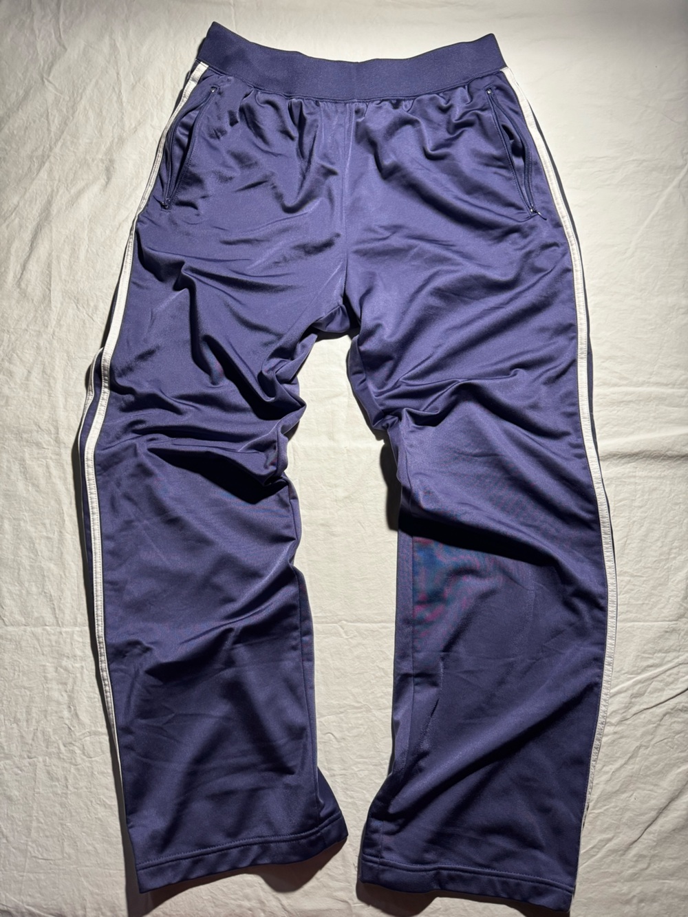 VINTAGE adidas Men’s Purple Tricot Track Pants Size XL 3 Stripe Zip Pocket 06/07